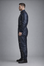 Men's Blue Leather Biker Jumpsuit - Left