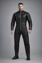 Men's Leather Jumpsuit Bodysuit and Biker Suit - Front