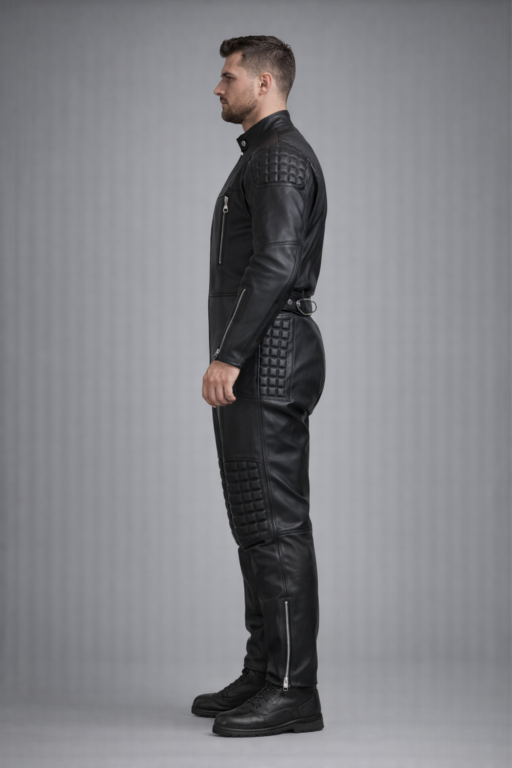 Men's Leather Jumpsuit Bodysuit and Biker Suit - Left