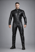 Black Leather Biker Jumpsuit - Front