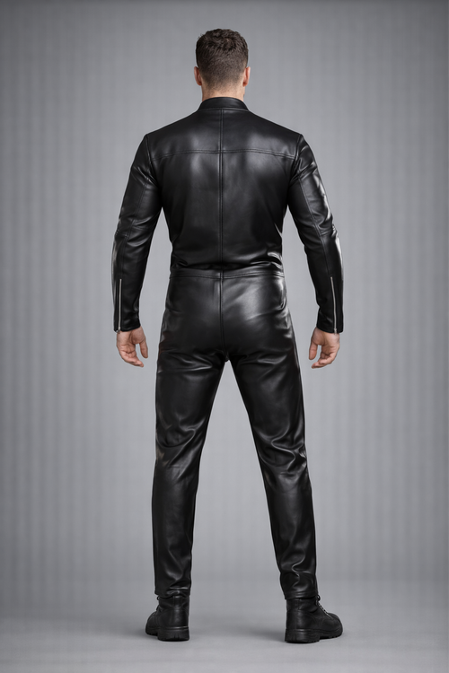 Black Leather Biker Jumpsuit - Back