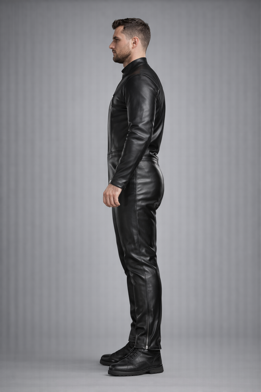 Black Leather Biker Jumpsuit - Left
