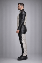 Men's Black Leather Quilted Jumpsuit Handmade - Back