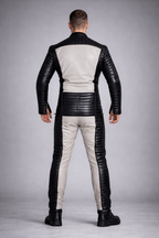 Men's Black Leather Quilted Jumpsuit Handmade - Left