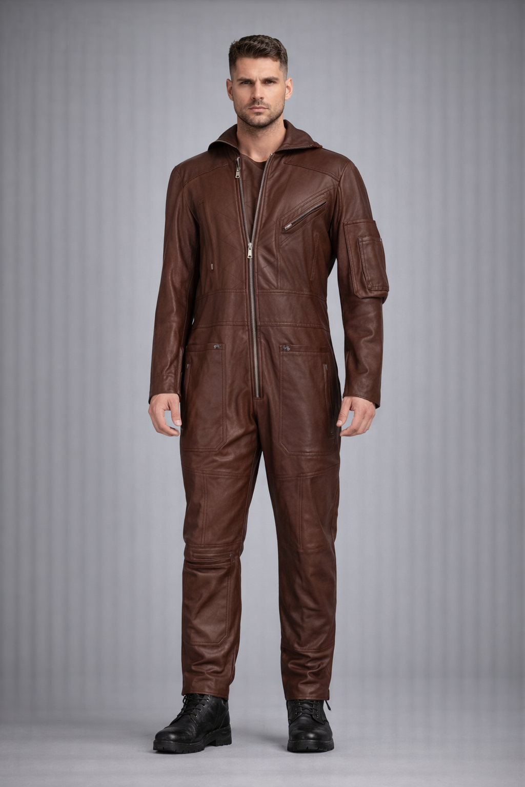 Men's Leather Jumpsuits Overalls and Bodysuits - Front