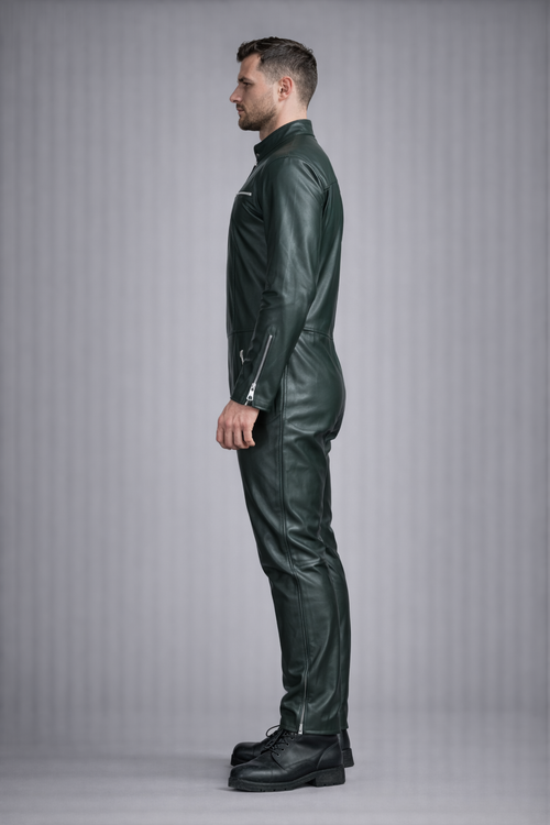 Men's Biker Genuine Leather Jumpsuit - Back