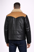 Men's Black Bomber Shearling Leather Jacket - Left
