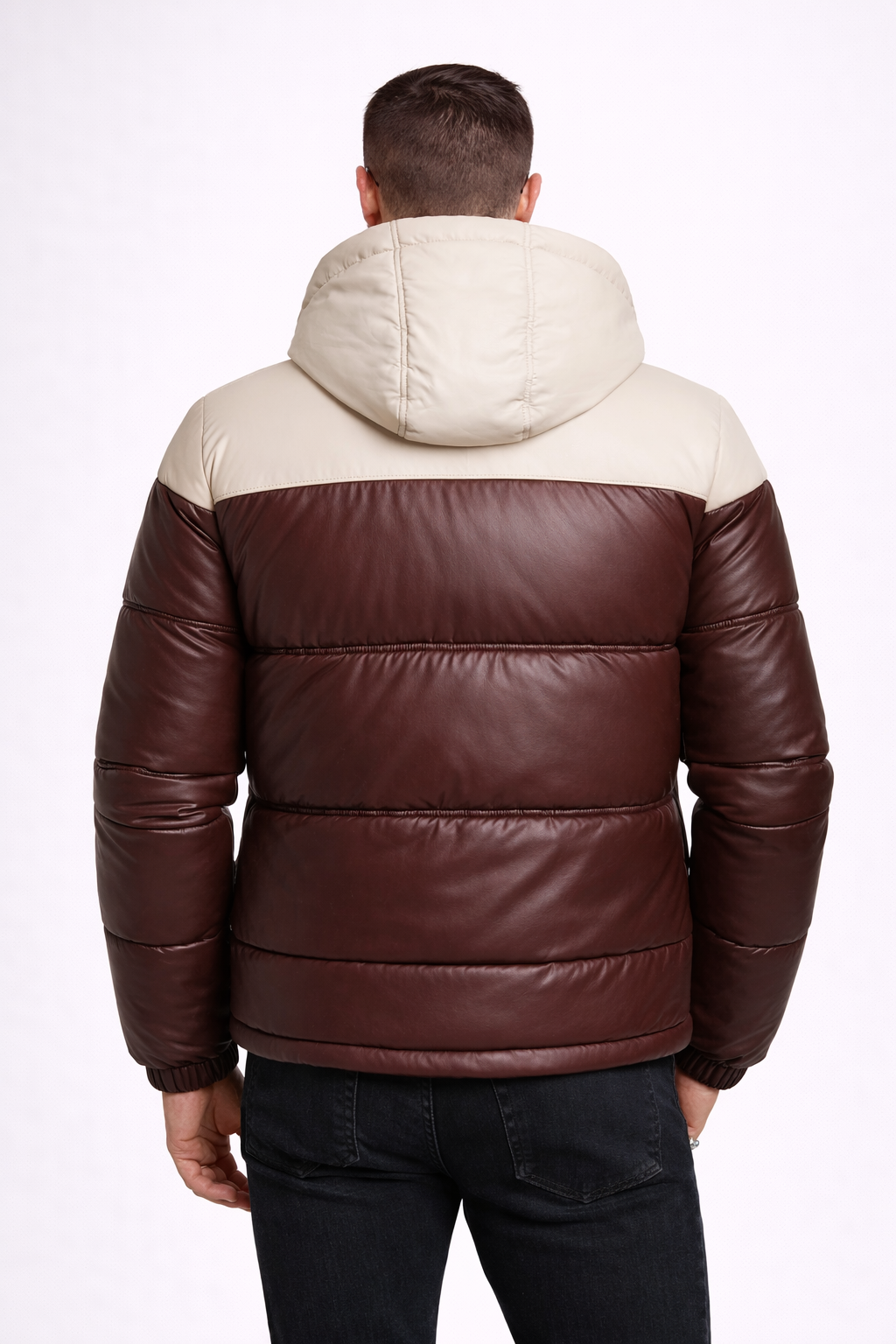 Two Tone Leather Puffer Jacket - Left