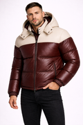 Two Tone Leather Puffer Jacket - Front