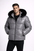 Men's Leather Puffer Jacket - Front