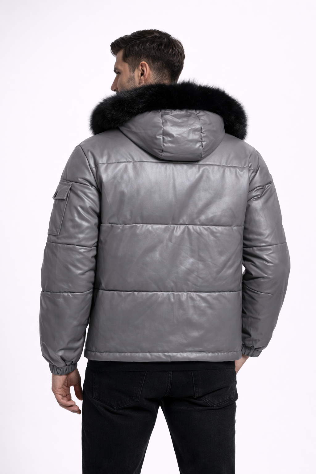 Men's Leather Puffer Jacket - Back