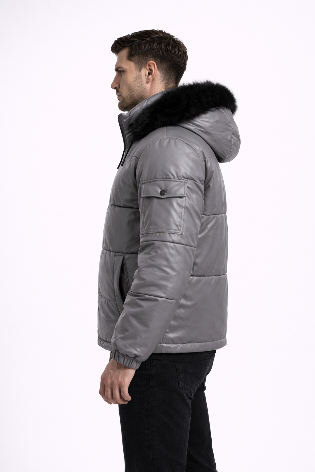 Men's Leather Puffer Jacket - Left