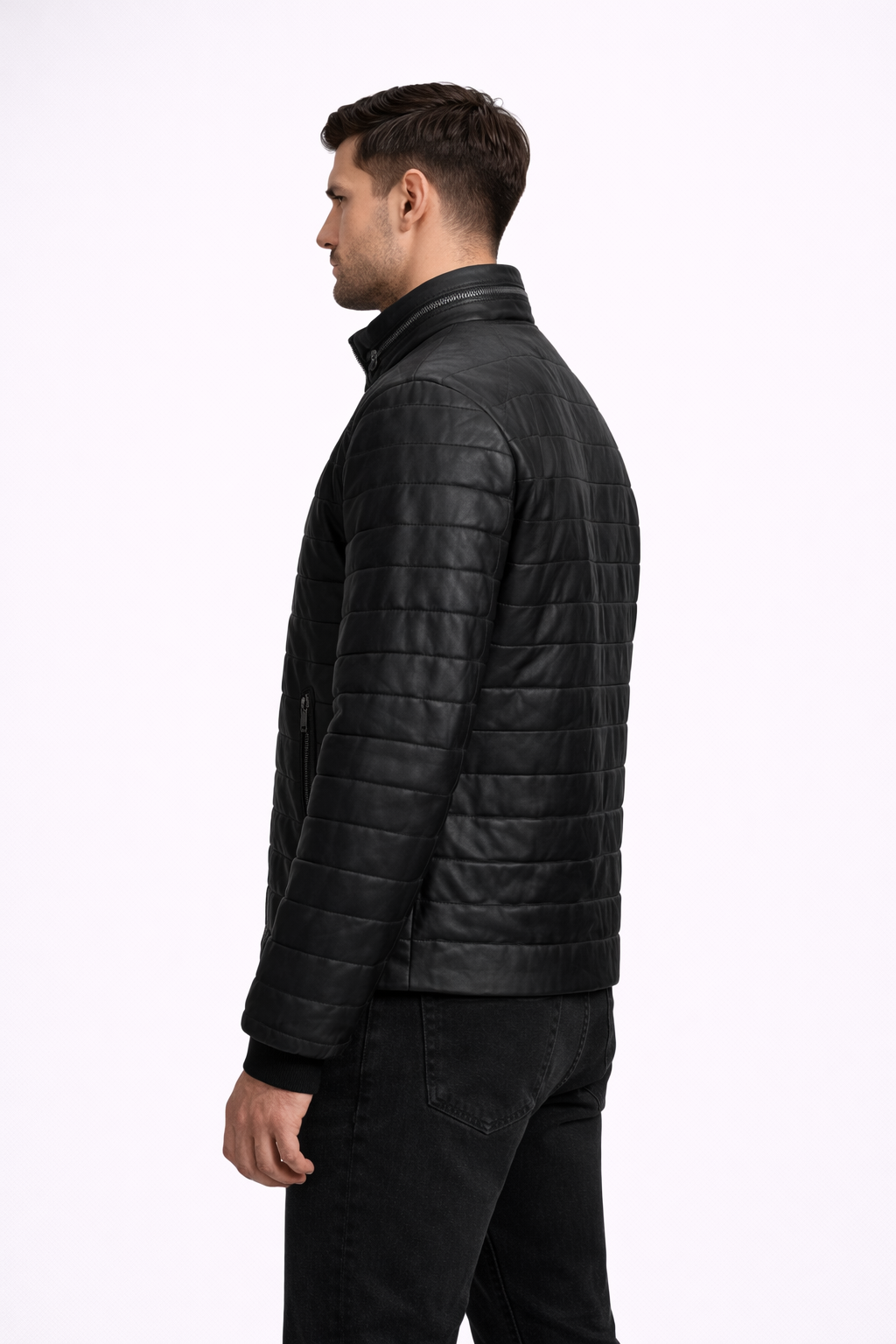 Men's Black Riverside Leather Jacket - Back