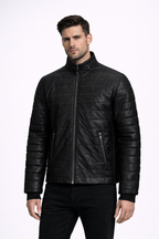 Men's Black Riverside Leather Jacket - Front