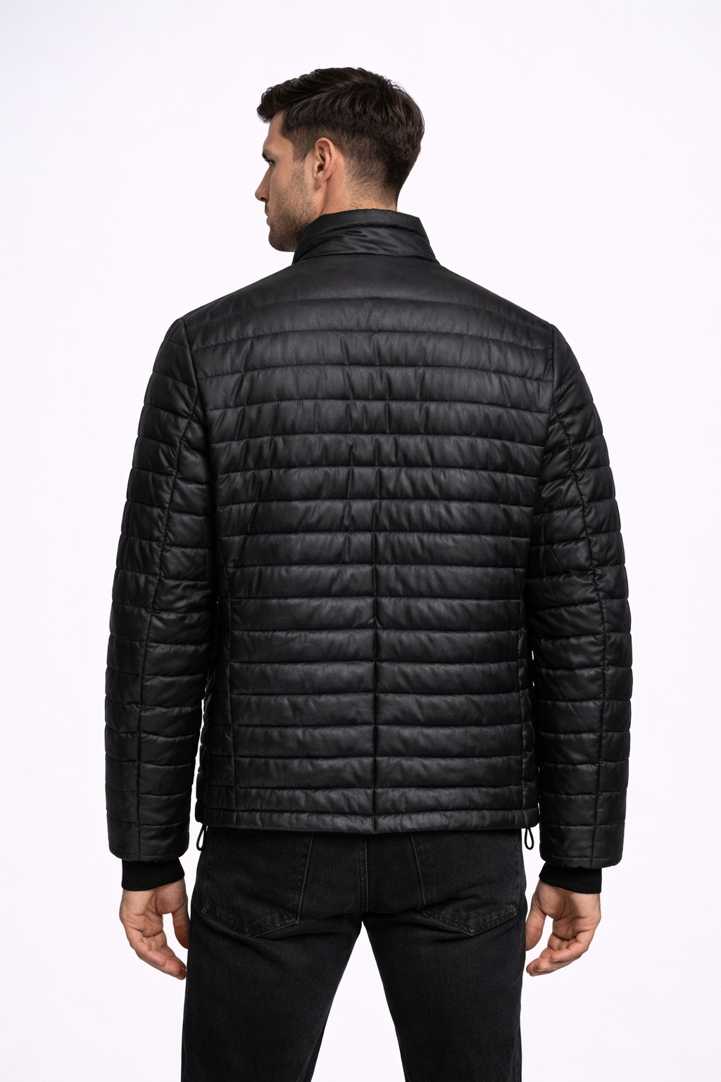 Men's Premium Quilted Leather Puffer Jacket - Back