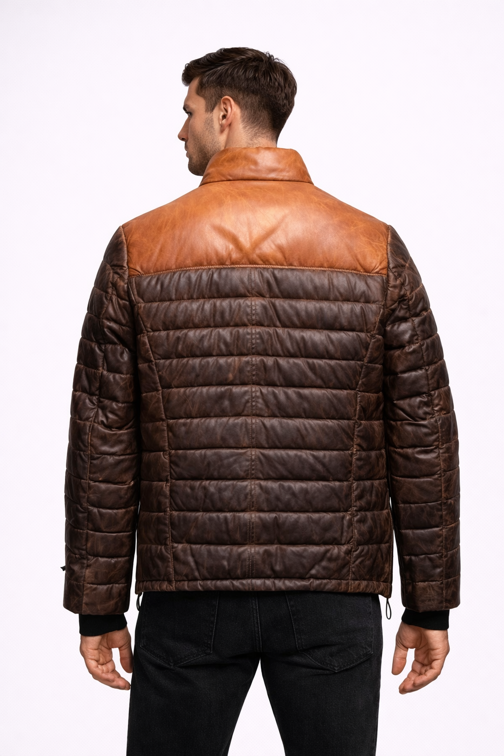 Men's Leather Puffer Jackets Collection - Back