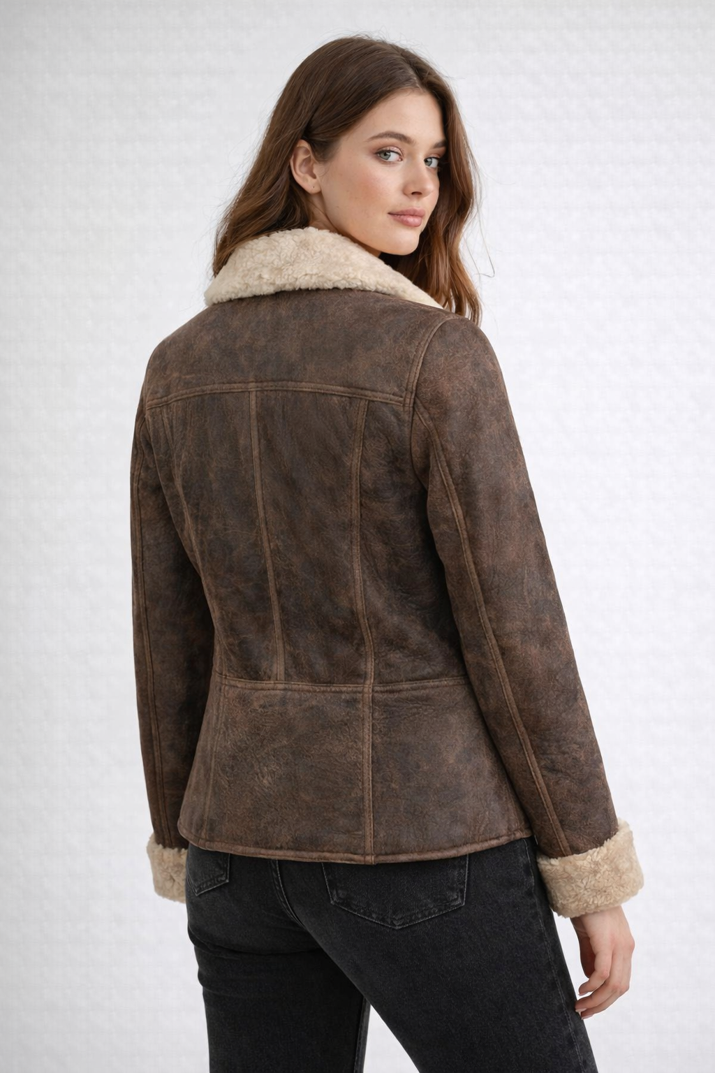 Women's Aviator Centre Zip Leather Sheepskin Jacket - Left