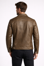 Men's Real Leather Trucker Jacket - Left