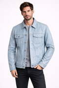 Men's Light Blue Denim Trucker Jacket - Front