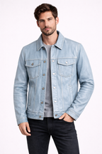 Men's Light Blue Denim Trucker Jacket - Front