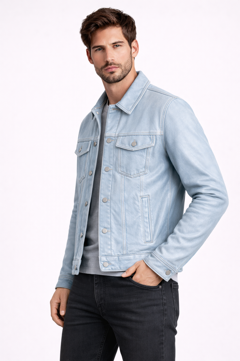 Men's Light Blue Denim Trucker Jacket - Back