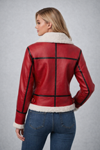 Women's Red B3 Shearling Winter Jacket - Back