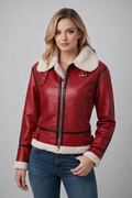 Women's Red B3 Shearling Winter Jacket - Front