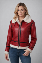 Women's Red B3 Shearling Winter Jacket - Front