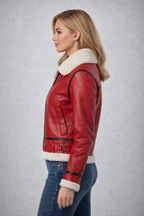 Women's Red B3 Shearling Winter Jacket - Left