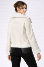 Women's Beige Waterproof PU Leather Jacket - Left
