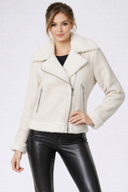 Women's Beige Waterproof PU Leather Jacket - Front
