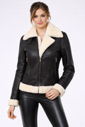 Women's Classic B3 Leather Bomber Shearling Jacket - Front