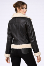 Women's Classic B3 Leather Bomber Shearling Jacket - Back