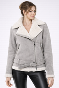 Women's Grey Suede Shearling Jacket - Front