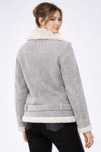 Women's Grey Suede Shearling Jacket - Back
