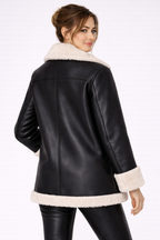 Women's Black Shearling Leather Jacket - Back