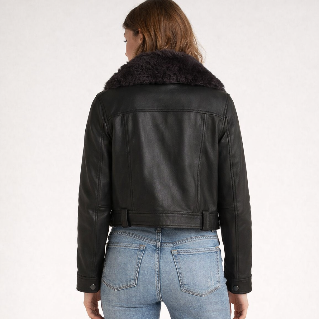 Women's Shearling Leather Jacket - Back