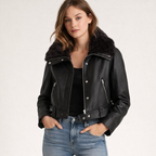 Women's Shearling Leather Jacket - Front