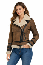 Women's Shearling Aviator Jacket - Front