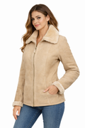 Women's Beige Lambskin Aviator Jacket - Front