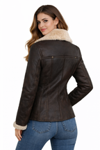 Women's Cross Zip Leather Sheepskin Jacket - Back