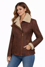 Women's Brown Shearling Leather Jacket - Front