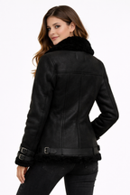 Women's Moya Black Shearling Moto Jacket - Back
