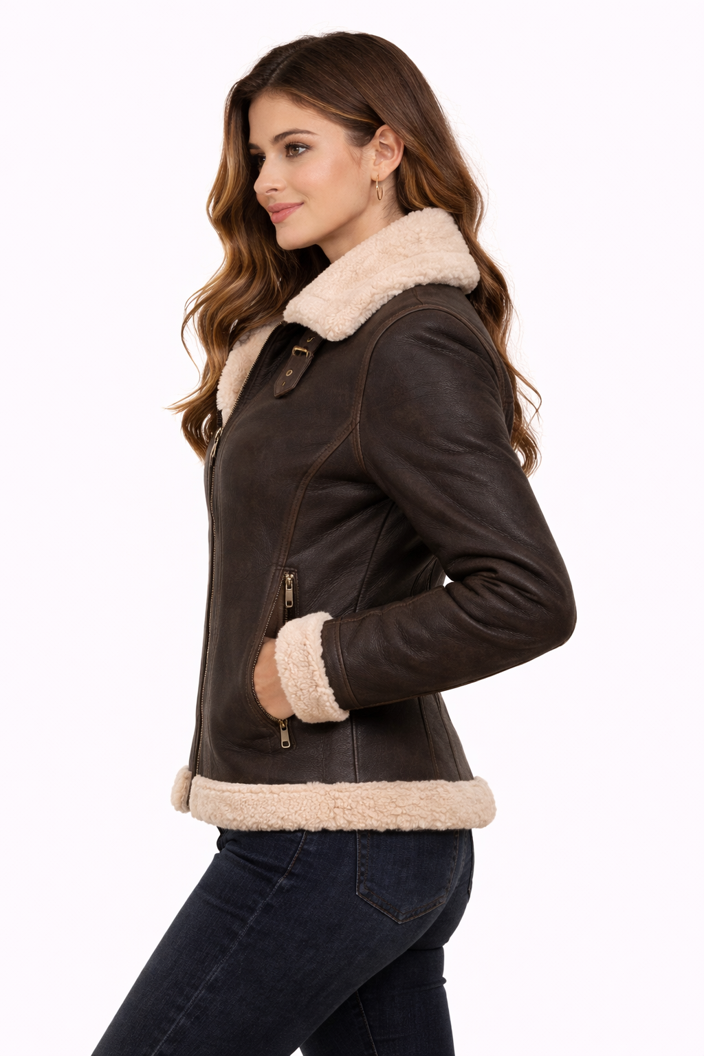 Women's Hooded B3 Bomber Aviator Jacket - Left