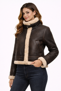 Women's Black Aviator Flight Leather Jacket - Front