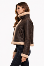 Women's Black Aviator Flight Leather Jacket - Left