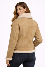 Women's Beige Lambskin Aviator Jacket II - Back