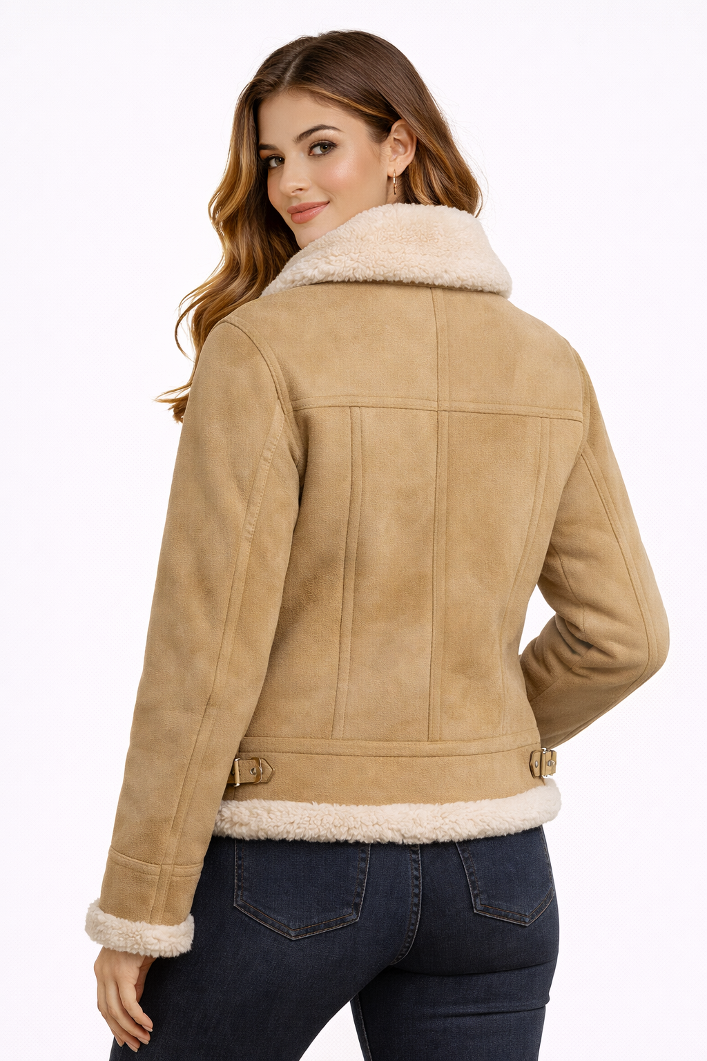 Women's Beige Lambskin Aviator Jacket II - Back