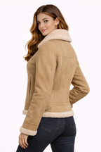 Women's Beige Lambskin Aviator Jacket II - Left