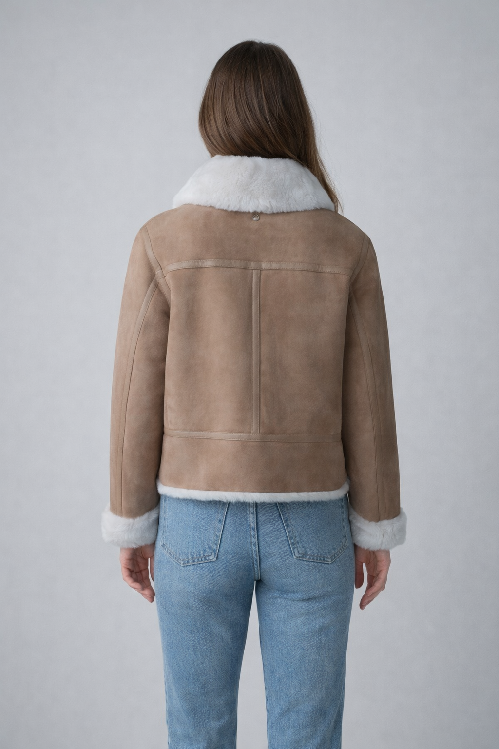 Women's Handmade Light Camel Shearling Jacket - Left